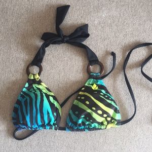 Reef triangle surf bikini top rainbow colors with brown loops swim bathing suit